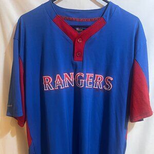 MLB Texas Rangers Majestic Cool Base Warm Up Jersey Shirt Xl Blue Red Used Good